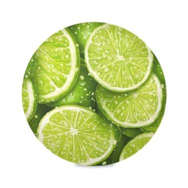 Imagem de xigua Jogo americano redondo com fatias de limão verde, conjunto de 4 para mesa de jantar, tapetes de mesa antiderrapantes laváveis e resistentes ao calor para decoração de festa, cozinha, jantar