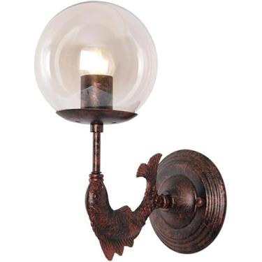 Imagem de Arandela de parede com globo de vidro, luminária de parede para varanda, corredor interno, arandela de parede em metal vermelho em formato de peixe para quarto, sala de estar, corredor ou re