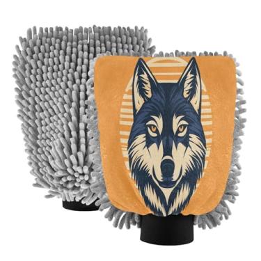 Imagem de STAYTOP Luvas de lavagem de carro Cool Wolf Face 2 peças, luvas de microfibra de chenille sem arranhões, panos de esponja de lavagem ultra absorventes para carros, limpeza doméstica - M