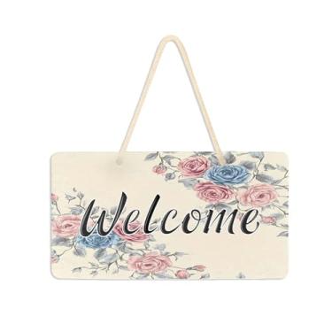 Imagem de Burbuja Placa de boas-vindas floral vintage para porta da frente, placa de boas-vindas de PVC para decoração de férias de casa de fazenda, 15 x 28 cm