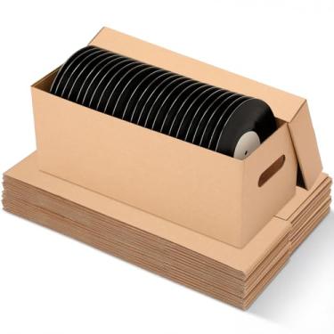 Imagem de Marspark Conjunto de 10 caixas de armazenamento de discos de vinil de 17,78 cm Lp com tampa removível e alça para organizar álbum de vinil, cada um comporta até 200 discos ou Lp 46 cm x 20 cm x 20 cm