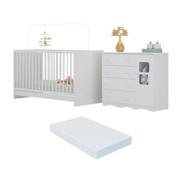 Imagem de Berço 3 em 1 com Colchão Incluso e Cômoda 1 Porta 4 Gavetas Serena Multimóveis Mp4753 Branco