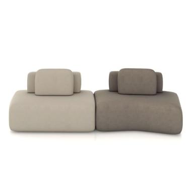 Imagem de Sofá Ilha Sala de Estar Dakota 2 Módulos 316cm Encostos Almofadas Soltas Veludo Bege/Castor G33 - Gran Belo