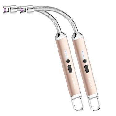 Imagem de ARECTECH Isqueiro Elétrico de Arco de Vela Recarregável USB Longo Isqueiro para Vela Cozinhar Churrascos Fogos de Artifício Ouro Pacote com 2