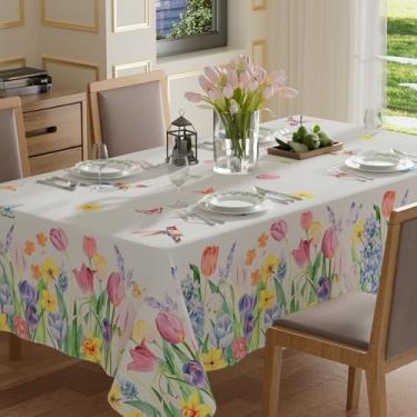 Imagem de XCHI Toalha de mesa retangular de flores silvestres tulipas flores primavera toalha de mesa lavável para sala de jantar interior decoração de festa em casa 132 x 182 cm