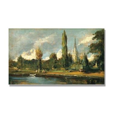 Imagem de Arte em tela de paisagem estilo Constable (paisagem 79), pintura romântica do campo inglês, decoração de parede texturizada com pincelada pesada. Tela de 40 x 68 cm - 15,7 x 26,8 pol