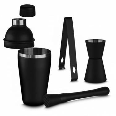 Imagem de Kit Bartender Profissional 4 Peças Aço Inox Preto Fosco - Coqueteleira + Acessórios