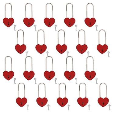 Imagem de VeYocilk Cadeado Love Lock Coração Matte Red Wish Lock Love com chave para ponte, amantes, casamento, aniversário, presente de viagem, 20 peças