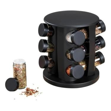Imagem de Porta Temperos e Condimentos Giratório, 9 Potes de Vidro com Tampa Dosadora, Base Preta