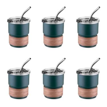 Imagem de Kit Conjunto 6 Copos Herméticos em Inox Para Café, Chá e Bebidas Quentes 250ml com Canudo - Verde