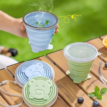 Imagem de Copo de viagem dobrável de silicone, copo de acampamento dobrável de silicone para caminhadas ao ar livre, viagem, 270 ml, verde