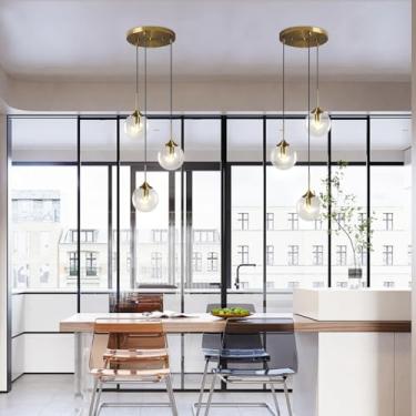 Imagem de Lustre vintage para cozinha, ilha, com 3 lâmpadas, cúpula de vidro, pendente moderno para escada, sala de jantar, dourado, ajustável, para hall de entrada, sala de estar e quarto.