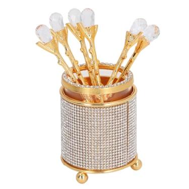 Imagem de SIWOTED Conjunto de 6 peças de colheres de café com suporte, liga de zinco, colheres de sobremesa douradas, conjunto de mini colheres de chá para misturar frutas, misturar açúcar,