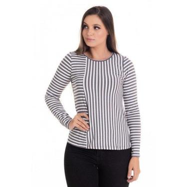 Imagem de Blusa Feminina Manga Longa em Visco Listrada-Feminino