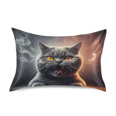 Imagem de Fronhas refrescantes engraçadas personalizadas padrão king queen travesseiros chinelos cetim conforto cama presentes queen size 76.2 cm x 50.8 cm bonito desenho animado gato cinza gatinho