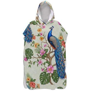 Imagem de Joisal Poncho de surfe reutilizável para adultos trocador de roupão de banho toalhas com capuz vintage pavões flores homens mulheres poncho com capuz