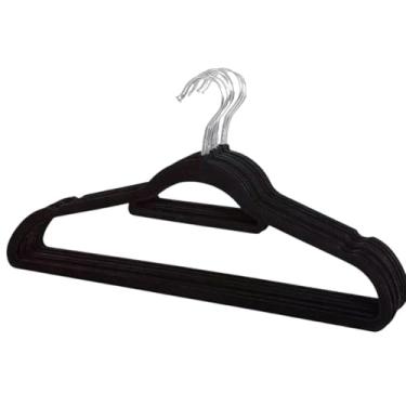 Imagem de Cabide de Veludo Preto, espessura de 5mm, com Gancho Giratório Cromado, medindo 42cm x 22.5cm, Kit com 10 Unidades