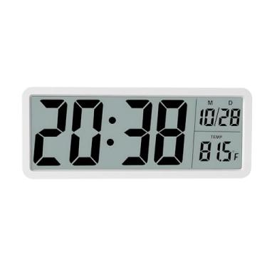 Imagem de Relógio de parede digital silencioso com tela grande, formato de 12/24 horas, exibição de data e temperatura, versátil dois modos de energia grande relógio de tela LCD para escritório, quarto, sala de