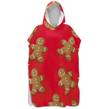 Imagem de Joisal Roupão para adultos poncho de surfe praia moletom toalha natação plus size adulto ponchos para mulheres fofos biscoitos de Natal vermelho