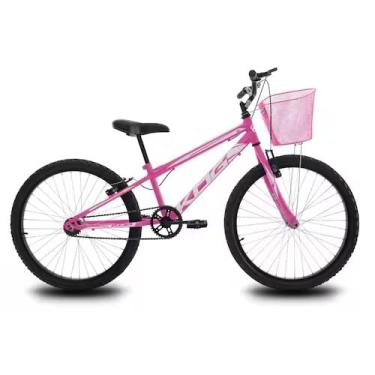 Imagem de Bicicleta Infantil Aro 24 KOG Feminina com Cestinha Pink e Branco