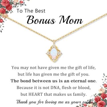 Imagem de DONYUDE Presentes de Natal para filha, mãe, irmã, meias de ouro, colar de opala para mulheres, melhor amiga, neta, com opala e pedra do mês de outubro, joias, presentes de aniversário, normal, Aço