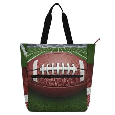 Imagem de GAIGEO Bolsa feminina com estampa de campo de futebol marrom com zíper, reutilizável, escola, compras, trabalho