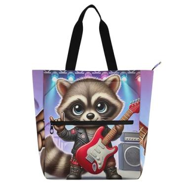 Imagem de Lindas bolsas femininas de trabalho com animais de rocha guaxinim para faculdade, escola, bolsas para professores, livros, presente para amantes de livros