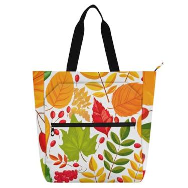 Imagem de Bolsa de trabalho feminina com folhas de outono, bagas, lona, escola, bolsa, utilitária, escritório, para amantes de livros, presentes