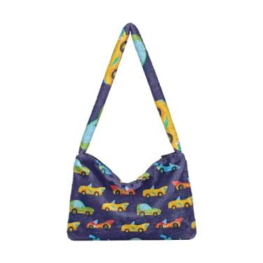 Imagem de GAIGEO Bolsas de ombro de futebol americano, bolsa feminina média, bolsas de ombro femininas, Carros coloridos para crianças fofas, One Size