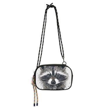 Imagem de TSENQUE Bolsa tiracolo feminina guaxinim fofa preta branca pequena bolsa carteira para celular bolsa de viagem moda bolsas de ombro