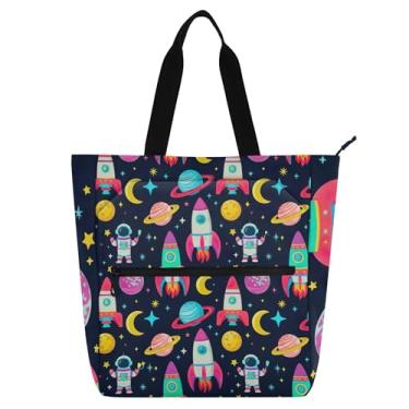 Imagem de GAIGEO Bolsa de trabalho feminina colorida Rockets de lona com zíper, bolsa de praia, presente para professores de livros