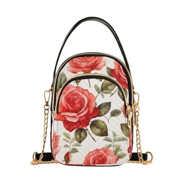 Imagem de GAIGEO Bolsa tiracolo Blue Forgetmenots Flowers com bolsos, bolsas de ombro femininas transversais, bolsas transversais para mulheres, Flor estilo aquarela com rosa vermelha - 2, One Size