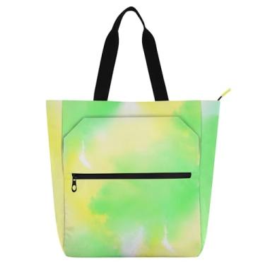 Imagem de GAIGEO Bolsa feminina verde pastel aquarela bolsa de trabalho lona praia livro tote com zíper bolsas reutilizáveis amantes de livros