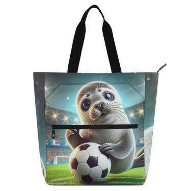 Imagem de GAIGEO Bolsa feminina para trabalho de futebol com selo fofo, lona, praia, escola, bolsa utilitária, bolsa de escritório com compartimentos