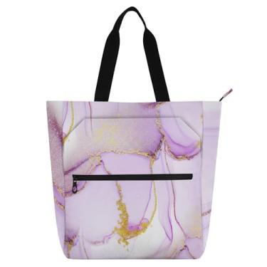 Imagem de Sacola feminina com textura de mármore branco lavanda para trabalho, praia, escola, bolsa utilitária, para crianças, para amantes de livros, presentes