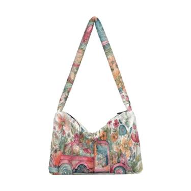 Imagem de Butterflies and Flowers Red Truck Bolsa feminina de pelúcia, bolsa de pelúcia sob o braço, bolsa feminina para uso ao ar livre, Borboleta primavera e flores coloridas carro rosa, One Size