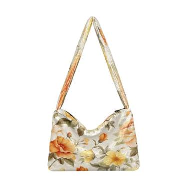 Imagem de Bolsa de ombro floral laranja e amarela em bege, bolsa com zíper, bolsa de ombro feminina, Laranja floral e amarelo em bege - 2, One Size