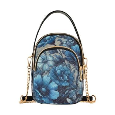 Imagem de TSENQUE Lindas bolsas transversais para cães com zíper para celular, bolsas de ombro e bolsas femininas, Azul floral - 4, One Size