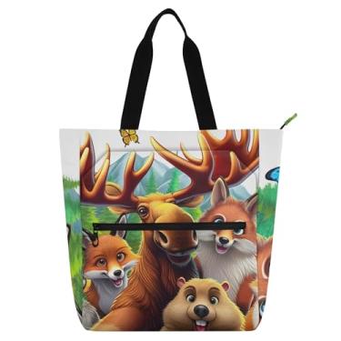 Imagem de Animal Selfie Fox Bear Bolsa de trabalho engraçada para mulheres sacola de lona bolsas de pano bolsas universitárias professores bolsas livro amante presente