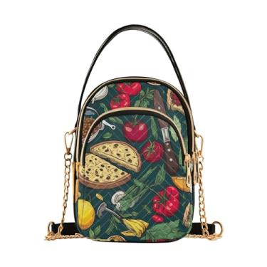 Imagem de GAIGEO Crossbody feminino de crisântemo branco e marrom, bolsa pequena com alça de ombro, bolsas transversais confortáveis, Pizza desenhada à mão - 4, One Size