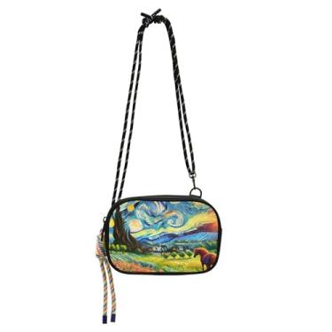 Imagem de TSENQUE Bolsa transversal feminina pequena de viagem pequena bolsa de ombro casual para celular noite estrelada floral