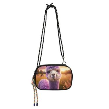 Imagem de TSENQUE Bolsa feminina engraçada de alpaca roxa pequena bolsa tiracolo carteira para telefone bolsa de ombro pequena para viagem