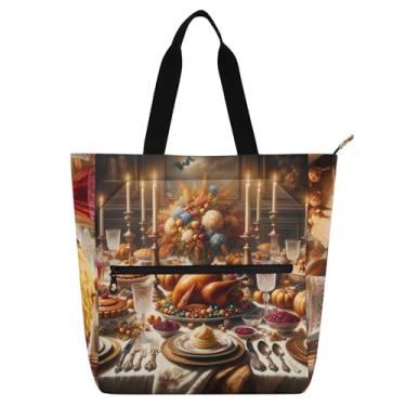 Imagem de GAIGEO Bolsa feminina com estampa de peru de ação de graças, bolsa escolar de lona com zíper, bolsa de professores com compartimentos