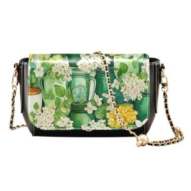 Imagem de Linda flor azul em bolsas de ombro femininas brancas, bolsas de couro femininas transversais, bolsa transversal de couro para mulheres, Trevo trevo e garrafa - 3, One Size