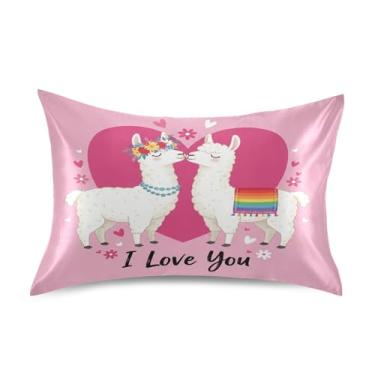 Imagem de Blueangle Fronha de cetim refrescante para cabelo e pele, fronha de lhama dos namorados, tamanho Queen 51 x 76 cm com fecho de envelope (835)