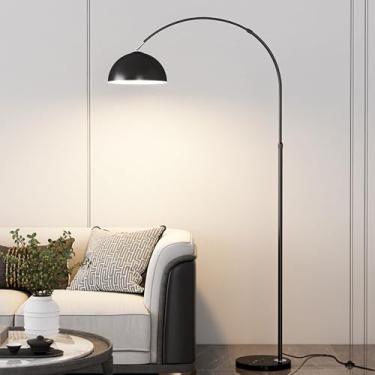 Imagem de Luminária de chão em arco de metal polido, moderna e minimalista, ideal para leitura, com proteção ocular. Luminária vertical decorativa e elegante para sala de estar e quarto. Base de mármo