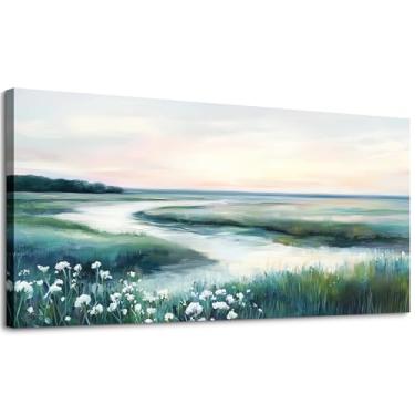 Imagem de SLYCAY Impressões de arte de parede em tela grande neutra, natureza, verde, pântano, paisagem, pinturas, imagens de flores silvestres, imagens de flores silvestres, decoração de parede, quarto, sala