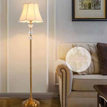 Imagem de Abajur de chão com cúpula de tecido, luminária de leitura alta para ambientes internos, estilo francês campestre, luminária vertical de metal polido, luminária decorativa de chão para sala d