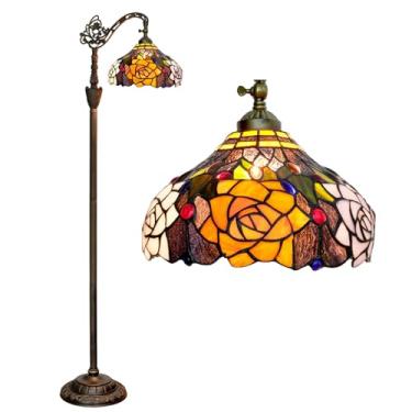 Imagem de Luminária de chão estilo Tiffany com vitral em formato de rosa e arco, 30x45x160 cm (12x18x63 polegadas), haste flexível ajustável, luminária de canto para leitura, decoração para quarto e s