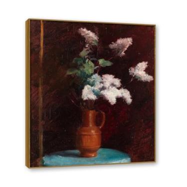 Imagem de NHLDZYH Moldura de teca. Impressão de flores vintage rústica, arte de parede em tela emoldurada floral clássica, decoração de cozinha de fazenda, pronto para pendurar. B03. 40 x 48 cm